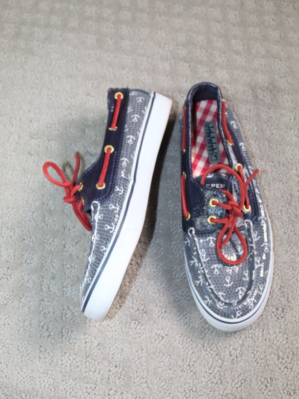 Sperry Top Siders 9688771 Anchors Sequin Blue White Red Shoes Womens Size 7.5 M